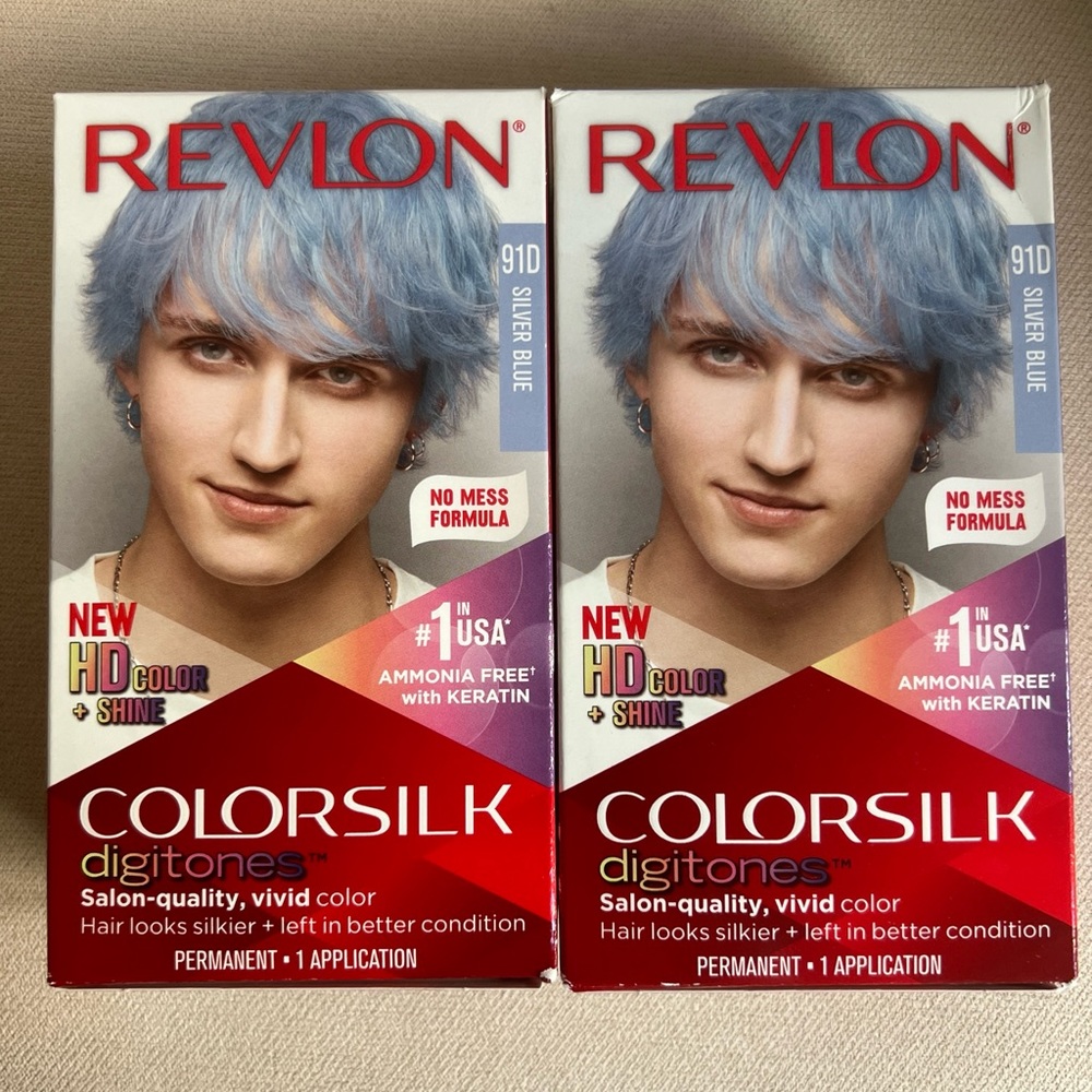 Lot of 2- Revlon Colorsilk HD Color SILVER BLUE 91D Permanent Hair Color -NEW